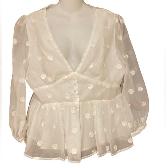 emory park Tops - Emory Park Womens Large White Empire Waist Sheer Embroidered Polka Dot Top
